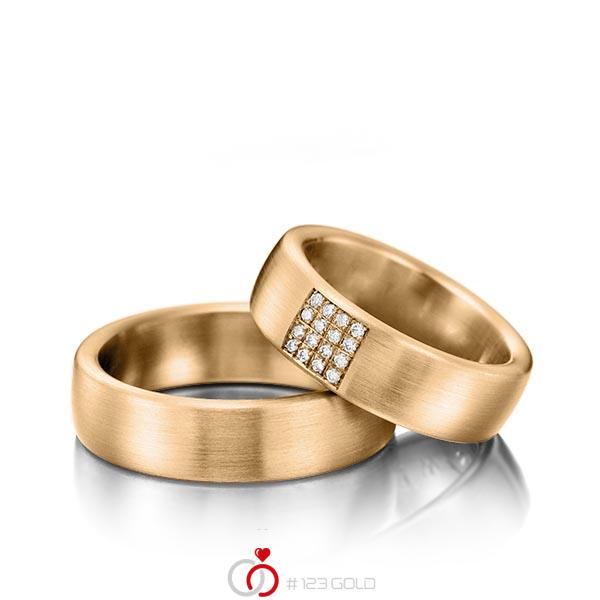 Paar klassische Trauringe/Eheringe in Roségold 585 mit zus. 0,128 ct. Brillant tw, si von Steinberg - Q-1201-5 Paar klassische Trauringe/Eheringe in Roségold 585 mit zus. 0,128 ct. Brillant tw, si von Steinberg - Q-1201-5