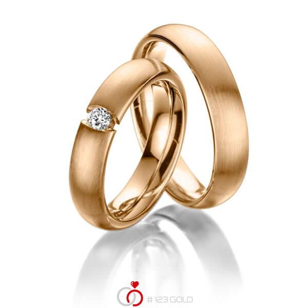 Paar klassische Trauringe/Eheringe in Roségold 585 mit zus. 0,12 ct. Brillant tw, si von 123gold - Y-1254-5 Paar klassische Trauringe/Eheringe in Roségold 585 mit zus. 0,12 ct. Brillant tw, si von 123gold - Y-1254-5
