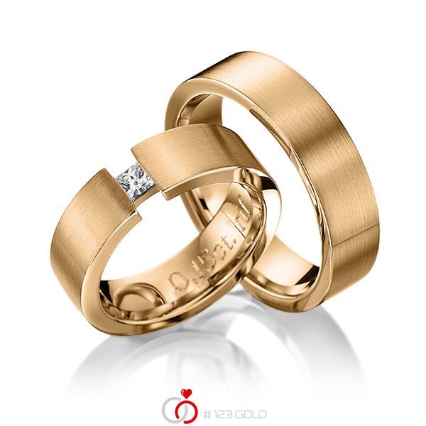 Paar klassische Trauringe/Eheringe in Roségold 585 mit zus. 0,12 ct. Prinzess-Diamant tw, if von 123gold - Y-1115-6 Paar klassische Trauringe/Eheringe in Roségold 585 mit zus. 0,12 ct. Prinzess-Diamant tw, if von 123gold - Y-1115-6