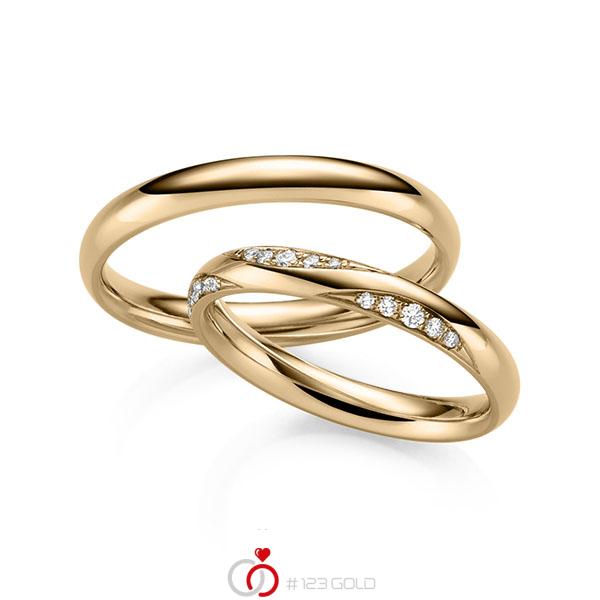 Paar klassische Trauringe/Eheringe in Roségold 585 mit zus. 0,135 ct. Brillant tw, si von 123gold - Y-1429-3 Paar klassische Trauringe/Eheringe in Roségold 585 mit zus. 0,135 ct. Brillant tw, si von 123gold - Y-1429-3