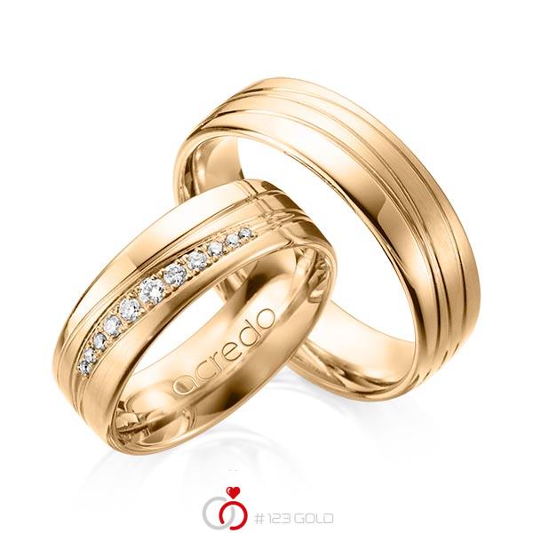 Paar klassische Trauringe/Eheringe in Roségold 585 mit zus. 0,146 ct. Brillant tw, si von acredo - A-1164-4 Paar klassische Trauringe/Eheringe in Roségold 585 mit zus. 0,146 ct. Brillant tw, si von acredo - A-1164-4