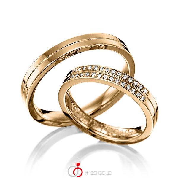 Paar klassische Trauringe/Eheringe in Roségold 585 mit zus. 0,14 ct. Brillant tw, si von 123gold - Y-1028-11 Paar klassische Trauringe/Eheringe in Roségold 585 mit zus. 0,14 ct. Brillant tw, si von 123gold - Y-1028-11