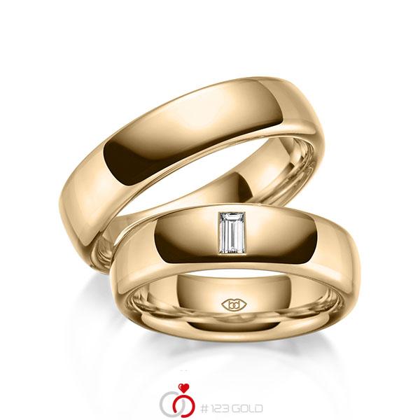 Paar klassische Trauringe/Eheringe in Roségold 585 mit zus. 0,15 ct. Baguette-Diamant tw, vs von 123gold - Y-1444-6 Paar klassische Trauringe/Eheringe in Roségold 585 mit zus. 0,15 ct. Baguette-Diamant tw, vs von 123gold - Y-1444-6