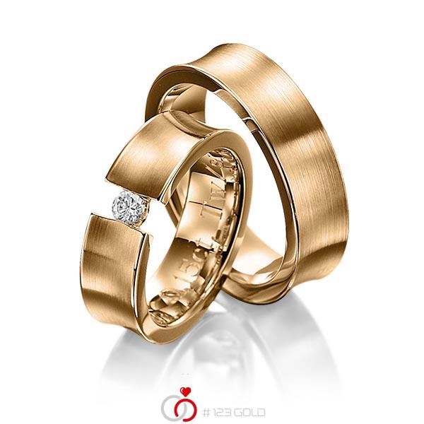 Paar klassische Trauringe/Eheringe in Roségold 585 mit zus. 0,15 ct. Brillant tw, si von 123gold - Y-1128-5 Paar klassische Trauringe/Eheringe in Roségold 585 mit zus. 0,15 ct. Brillant tw, si von 123gold - Y-1128-5