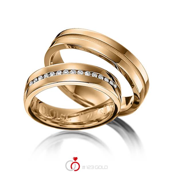 Paar klassische Trauringe/Eheringe in Roségold 585 mit zus. 0,15 ct. Brillant tw, si von 123gold - Y-1143-5 Paar klassische Trauringe/Eheringe in Roségold 585 mit zus. 0,15 ct. Brillant tw, si von 123gold - Y-1143-5