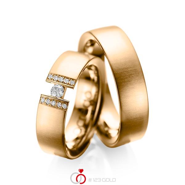 Paar klassische Trauringe/Eheringe in Roségold 585 mit zus. 0,15 ct. Brillant tw, si von acredo - A-1033-6 Paar klassische Trauringe/Eheringe in Roségold 585 mit zus. 0,15 ct. Brillant tw, si von acredo - A-1033-6