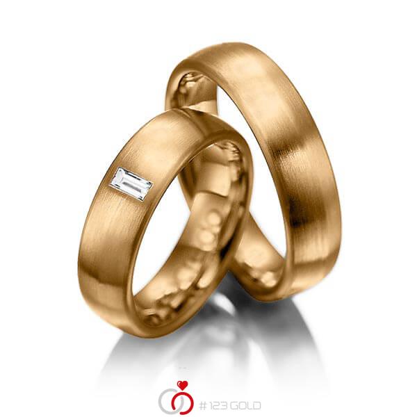 Paar klassische Trauringe/Eheringe in Roségold 585 mit zus. 0,1 ct. Baguette-Diamant tw, vs von acredo - A-1002-4 Paar klassische Trauringe/Eheringe in Roségold 585 mit zus. 0,1 ct. Baguette-Diamant tw, vs von acredo - A-1002-4