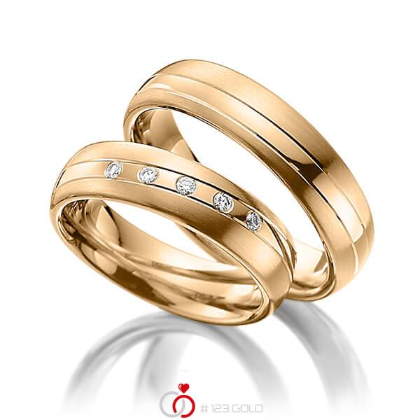 Paar klassische Trauringe/Eheringe in Roségold 585 mit zus. 0,1 ct. Brillant tw, si von Steinberg - Q-1098-5 Paar klassische Trauringe/Eheringe in Roségold 585 mit zus. 0,1 ct. Brillant tw, si von Steinberg - Q-1098-5