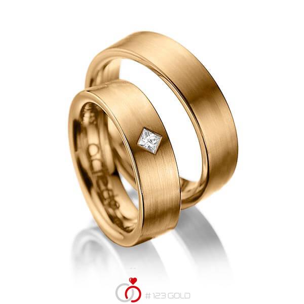 Paar klassische Trauringe/Eheringe in Roségold 585 mit zus. 0,1 ct. Prinzess-Diamant tw, si von acredo - A-1020-3 Paar klassische Trauringe/Eheringe in Roségold 585 mit zus. 0,1 ct. Prinzess-Diamant tw, si von acredo - A-1020-3