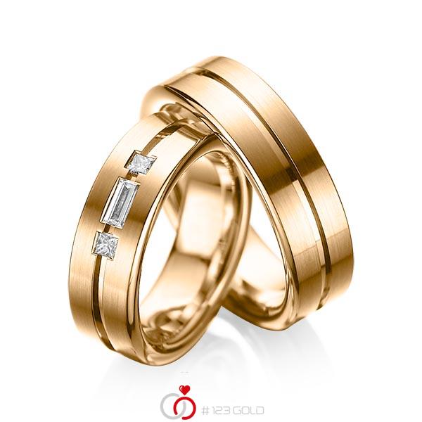 Paar klassische Trauringe/Eheringe in Roségold 585 mit zus. 0,22 ct. Baguette-Diamant & Prinzess-Diamant tw, vs von acredo - A-1011-3 Paar klassische Trauringe/Eheringe in Roségold 585 mit zus. 0,22 ct. Baguette-Diamant & Prinzess-Diamant tw, vs von acredo - A-1011-3