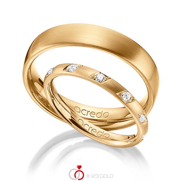 Paar klassische Trauringe/Eheringe in Roségold 585 mit zus. 0,22 ct. Brillant tw, si von acredo - A-1366-7 Paar klassische Trauringe/Eheringe in Roségold 585 mit zus. 0,22 ct. Brillant tw, si von acredo - A-1366-7