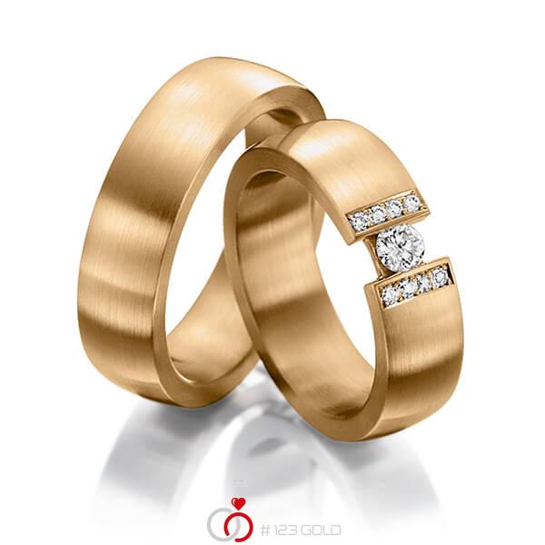 Paar klassische Trauringe/Eheringe in Roségold 585 mit zus. 0,25 ct. Brillant tw, si tw, vs von 123gold - Y-1277-5 Paar klassische Trauringe/Eheringe in Roségold 585 mit zus. 0,25 ct. Brillant tw, si tw, vs von 123gold - Y-1277-5