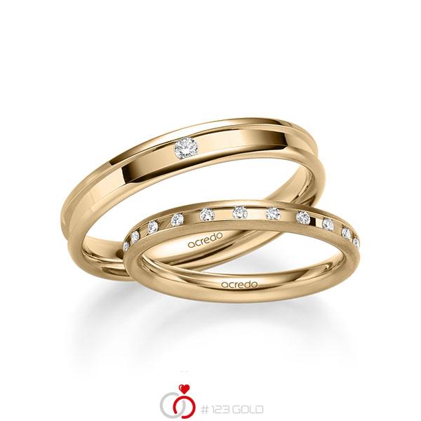 Paar klassische Trauringe/Eheringe in Roségold 585 mit zus. 0,26 ct. Brillant tw, si von acredo - A-2232-6 Paar klassische Trauringe/Eheringe in Roségold 585 mit zus. 0,26 ct. Brillant tw, si von acredo - A-2232-6