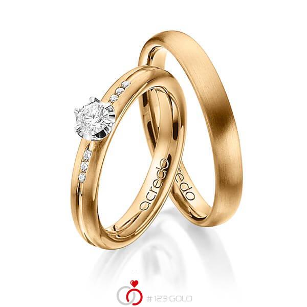 Paar klassische Trauringe/Eheringe in Roségold 585 mit zus. 0,298 ct. Brillant tw, si von acredo - A-1491-2 Paar klassische Trauringe/Eheringe in Roségold 585 mit zus. 0,298 ct. Brillant tw, si von acredo - A-1491-2