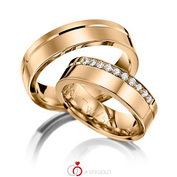 Paar klassische Trauringe/Eheringe in Roségold 585 mit zus. 0,2 ct. Brillant tw, si von Steinberg - Q-1252-6 Paar klassische Trauringe/Eheringe in Roségold 585 mit zus. 0,2 ct. Brillant tw, si von Steinberg - Q-1252-6