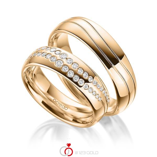 Paar klassische Trauringe/Eheringe in Roségold 585 mit zus. 0,394 ct. Brillant tw, si von acredo - A-1714-4 Paar klassische Trauringe/Eheringe in Roségold 585 mit zus. 0,394 ct. Brillant tw, si von acredo - A-1714-4