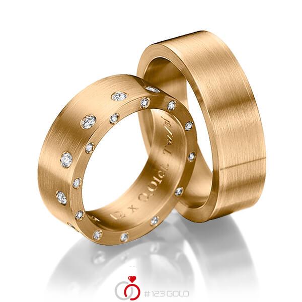 Paar klassische Trauringe/Eheringe in Roségold 585 mit zus. 0,48 ct. Brillant tw, si von Steinberg - Q-1215-8 Paar klassische Trauringe/Eheringe in Roségold 585 mit zus. 0,48 ct. Brillant tw, si von Steinberg - Q-1215-8