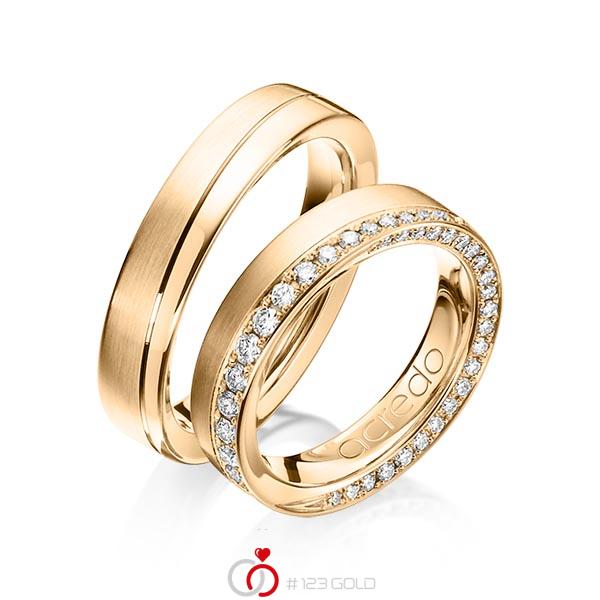 Paar klassische Trauringe/Eheringe in Roségold 585 mit zus. 0,654 ct. Brillant tw, si von acredo - A-1156-6 Paar klassische Trauringe/Eheringe in Roségold 585 mit zus. 0,654 ct. Brillant tw, si von acredo - A-1156-6