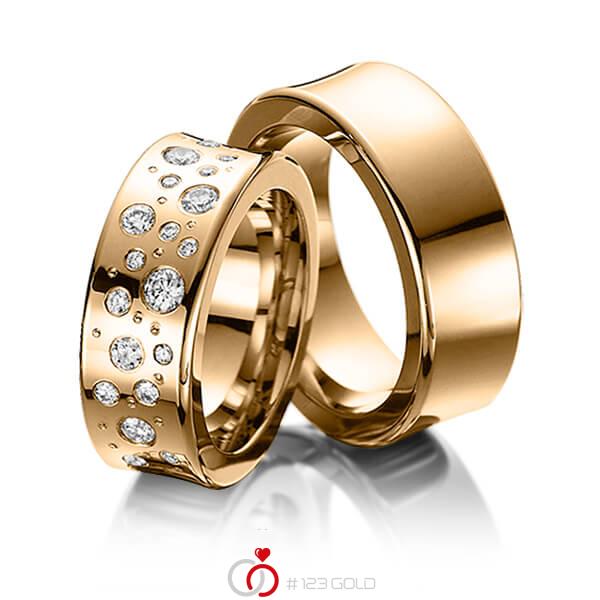 Paar klassische Trauringe/Eheringe in Roségold 585 mit zus. 0,6 ct. Brillant tw, si von 123gold - Y-1282-3 Paar klassische Trauringe/Eheringe in Roségold 585 mit zus. 0,6 ct. Brillant tw, si von 123gold - Y-1282-3