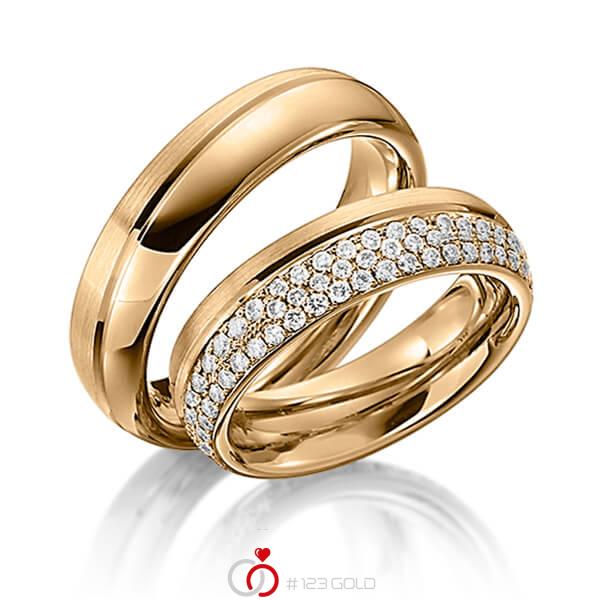 Paar klassische Trauringe/Eheringe in Roségold 585 mit zus. 0,74 ct. Brillant tw, si von Steinberg - Q-1161-6 Paar klassische Trauringe/Eheringe in Roségold 585 mit zus. 0,74 ct. Brillant tw, si von Steinberg - Q-1161-6