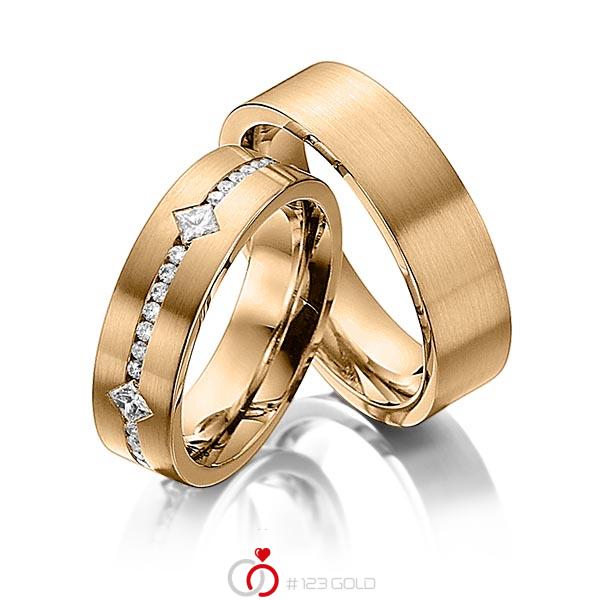 Paar klassische Trauringe/Eheringe in Roségold 585 mit zus. 0,95 ct. Brillant & Prinzess-Diamant tw, si von 123gold - Y-1271-5 Paar klassische Trauringe/Eheringe in Roségold 585 mit zus. 0,95 ct. Brillant & Prinzess-Diamant tw, si von 123gold - Y-1271-5