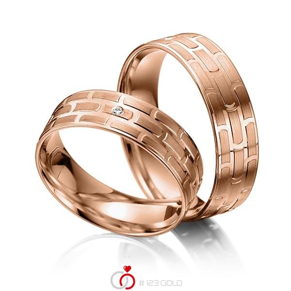 Paar klassische Trauringe/Eheringe in Rotgold 375 mit zus. 0,01 ct. Brillant tw, si - NP-1172-4 Paar klassische Trauringe/Eheringe in Rotgold 375 mit zus. 0,01 ct. Brillant tw, si - NP-1172-4