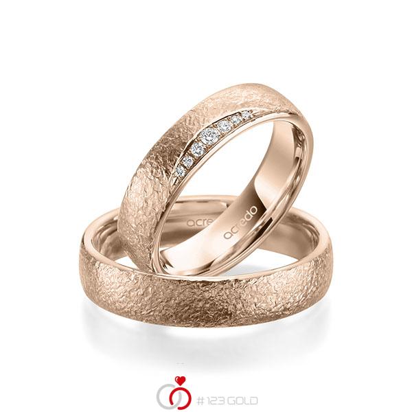 Paar klassische Trauringe/Eheringe in Rotgold 585 crushed Struktur mit zus. 0,06 ct. Brillant tw, si von acredo - A-1960-5 Paar klassische Trauringe/Eheringe in Rotgold 585 crushed Struktur mit zus. 0,06 ct. Brillant tw, si von acredo - A-1960-5