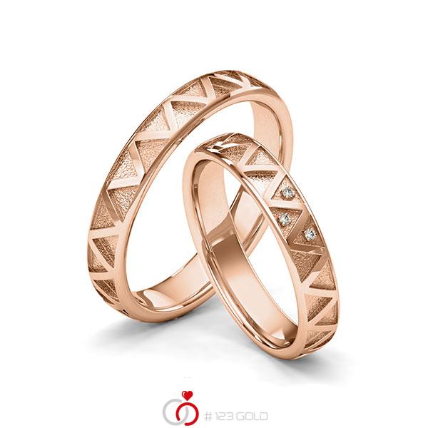 Paar klassische Trauringe/Eheringe in Rotgold 585 Laser Struktur mit zus. 0,015 ct. Brillant tw, si von 123gold - Y-1406-4 Paar klassische Trauringe/Eheringe in Rotgold 585 Laser Struktur mit zus. 0,015 ct. Brillant tw, si von 123gold - Y-1406-4