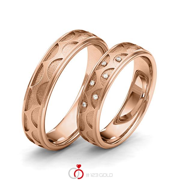 Paar klassische Trauringe/Eheringe in Rotgold 585 Laser Struktur mit zus. 0,03 ct. Brillant tw, si von 123gold - Y-1399-5 Paar klassische Trauringe/Eheringe in Rotgold 585 Laser Struktur mit zus. 0,03 ct. Brillant tw, si von 123gold - Y-1399-5