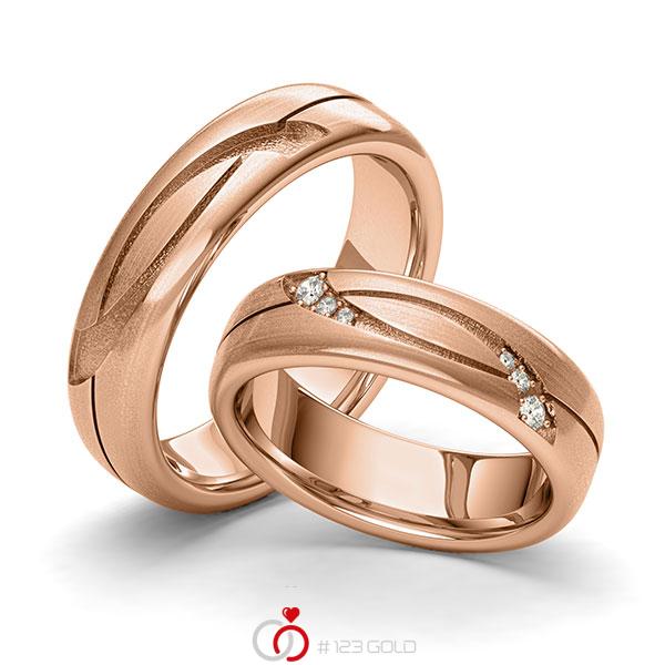 Paar klassische Trauringe/Eheringe in Rotgold 585 Laser Struktur mit zus. 0,09 ct. Brillant tw, si von 123gold - Y-1396-4 Paar klassische Trauringe/Eheringe in Rotgold 585 Laser Struktur mit zus. 0,09 ct. Brillant tw, si von 123gold - Y-1396-4