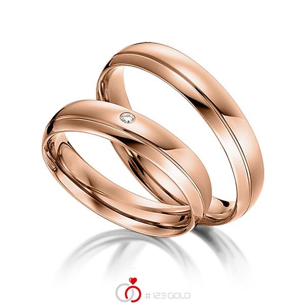 Paar klassische Trauringe/Eheringe in Rotgold 585 mit zus. 0,008 ct. Brillant tw, si von acredo - S-1103-6 Paar klassische Trauringe/Eheringe in Rotgold 585 mit zus. 0,008 ct. Brillant tw, si von acredo - S-1103-6