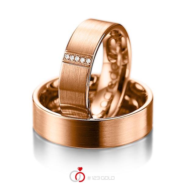 Paar klassische Trauringe/Eheringe in Rotgold 585 mit zus. 0,025 ct. Brillant tw, si von acredo - A-1057-5 Paar klassische Trauringe/Eheringe in Rotgold 585 mit zus. 0,025 ct. Brillant tw, si von acredo - A-1057-5