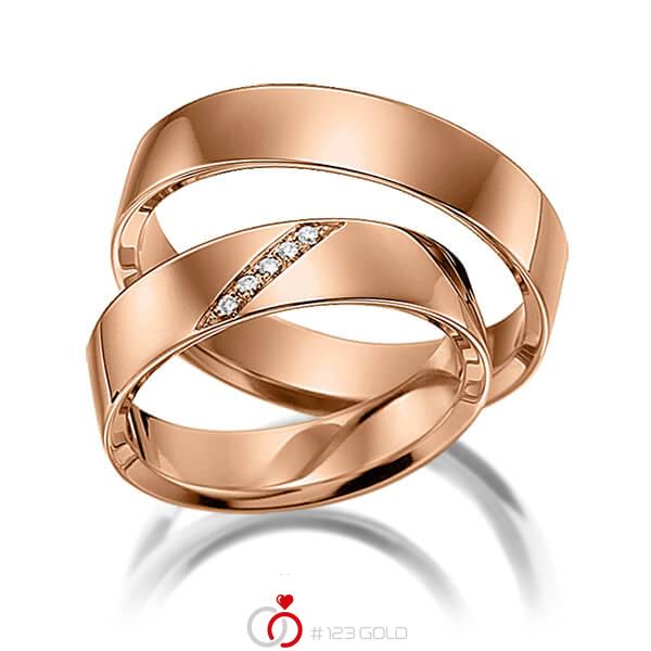 Paar klassische Trauringe/Eheringe in Rotgold 585 mit zus. 0,025 ct. Brillant tw, si von acredo - S-1087-4 Paar klassische Trauringe/Eheringe in Rotgold 585 mit zus. 0,025 ct. Brillant tw, si von acredo - S-1087-4