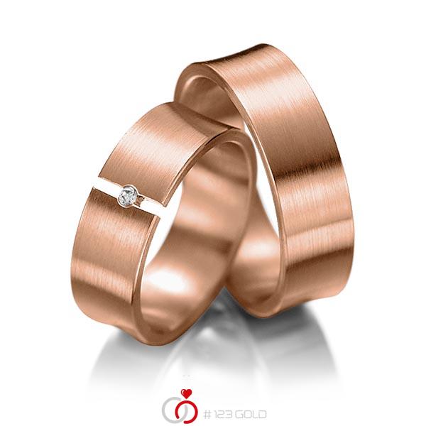 Paar klassische Trauringe/Eheringe in Rotgold 585 mit zus. 0,02 ct. Brillant tw, si von 123gold - Y-1049-3 Paar klassische Trauringe/Eheringe in Rotgold 585 mit zus. 0,02 ct. Brillant tw, si von 123gold - Y-1049-3