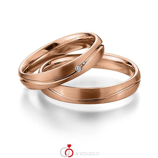 Paar klassische Trauringe/Eheringe in Rotgold 585 mit zus. 0,02 ct. Brillant tw, si von 123gold - Y-1309-4 Paar klassische Trauringe/Eheringe in Rotgold 585 mit zus. 0,02 ct. Brillant tw, si von 123gold - Y-1309-4
