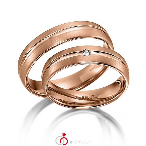 Paar klassische Trauringe/Eheringe in Rotgold 585 mit zus. 0,02 ct. Brillant tw, si von acredo - S-1119-4 Paar klassische Trauringe/Eheringe in Rotgold 585 mit zus. 0,02 ct. Brillant tw, si von acredo - S-1119-4