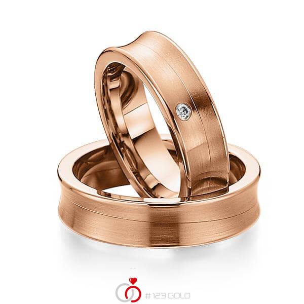 Paar klassische Trauringe/Eheringe in Rotgold 585 mit zus. 0,03 ct. Brillant tw, si von 123gold - Y-1299-7 Paar klassische Trauringe/Eheringe in Rotgold 585 mit zus. 0,03 ct. Brillant tw, si von 123gold - Y-1299-7