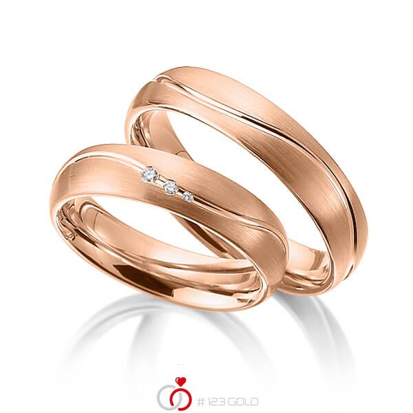 Paar klassische Trauringe/Eheringe in Rotgold 585 mit zus. 0,03 ct. Brillant tw, si von 123gold - Y-1313-4 Paar klassische Trauringe/Eheringe in Rotgold 585 mit zus. 0,03 ct. Brillant tw, si von 123gold - Y-1313-4