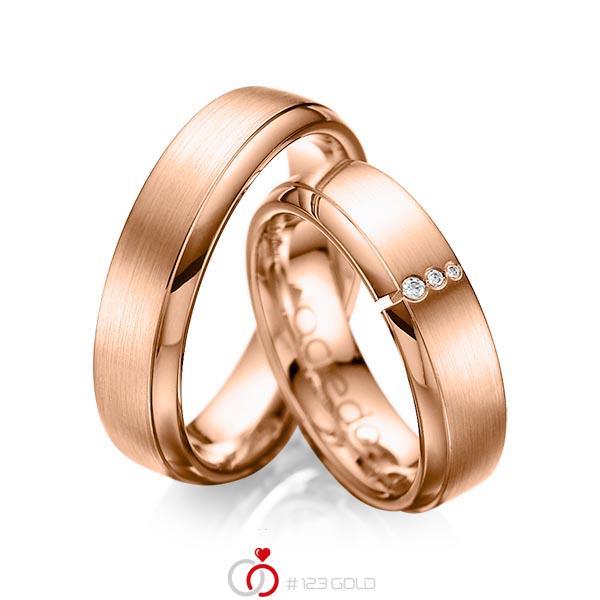 Paar klassische Trauringe/Eheringe in Rotgold 585 mit zus. 0,03 ct. Brillant tw, si von acredo - A-1067-10 Paar klassische Trauringe/Eheringe in Rotgold 585 mit zus. 0,03 ct. Brillant tw, si von acredo - A-1067-10
