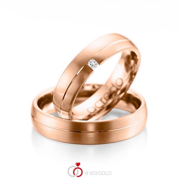 Paar klassische Trauringe/Eheringe in Rotgold 585 mit zus. 0,03 ct. Brillant tw, si von acredo - A-1070-10 Paar klassische Trauringe/Eheringe in Rotgold 585 mit zus. 0,03 ct. Brillant tw, si von acredo - A-1070-10
