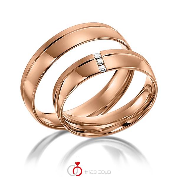 Paar klassische Trauringe/Eheringe in Rotgold 585 mit zus. 0,03 ct. Brillant tw, si von acredo - S-1105-6 Paar klassische Trauringe/Eheringe in Rotgold 585 mit zus. 0,03 ct. Brillant tw, si von acredo - S-1105-6