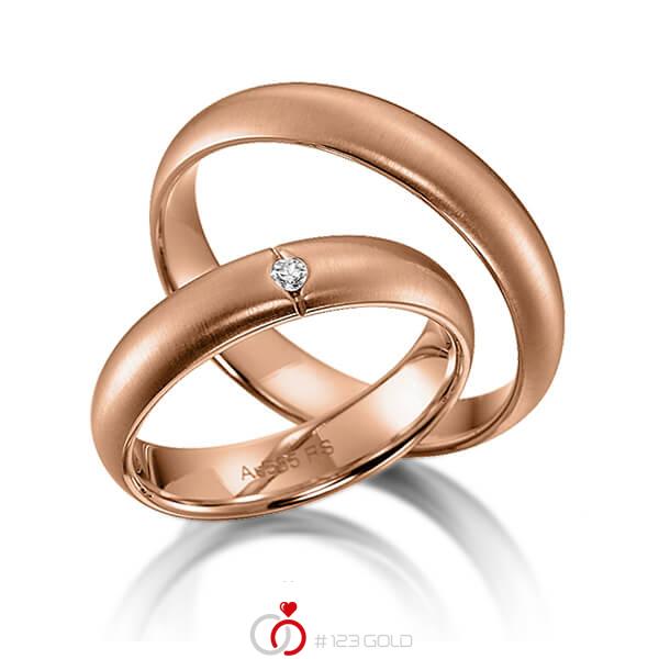Paar klassische Trauringe/Eheringe in Rotgold 585 mit zus. 0,03 ct. Brillant tw, si von acredo - S-1114-2 Paar klassische Trauringe/Eheringe in Rotgold 585 mit zus. 0,03 ct. Brillant tw, si von acredo - S-1114-2