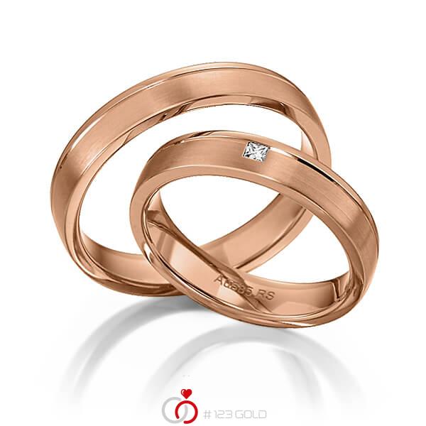 Paar klassische Trauringe/Eheringe in Rotgold 585 mit zus. 0,03 ct. Prinzess-Diamant tw, vs von acredo - S-1149-7 Paar klassische Trauringe/Eheringe in Rotgold 585 mit zus. 0,03 ct. Prinzess-Diamant tw, vs von acredo - S-1149-7