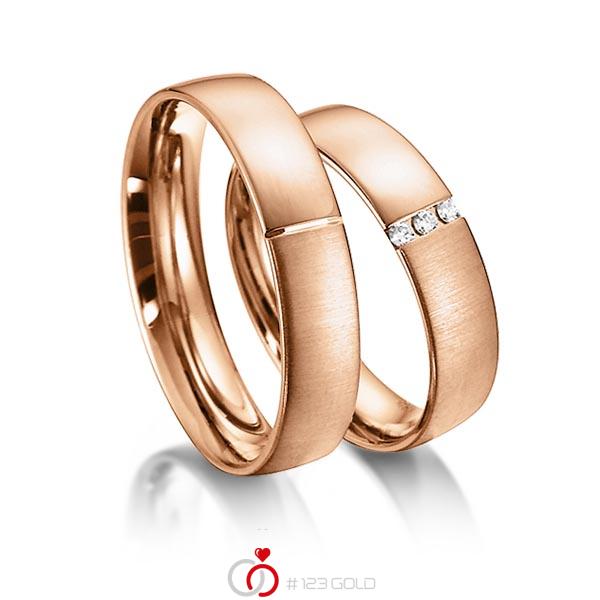 Paar klassische Trauringe/Eheringe in Rotgold 585 mit zus. 0,045 ct. Brillant tw, si von acredo - S-1147-4 Paar klassische Trauringe/Eheringe in Rotgold 585 mit zus. 0,045 ct. Brillant tw, si von acredo - S-1147-4