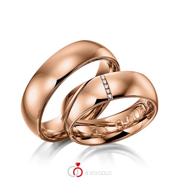 Paar klassische Trauringe/Eheringe in Rotgold 585 mit zus. 0,04 ct. Brillant tw, si von 123gold - Y-1122-7 Paar klassische Trauringe/Eheringe in Rotgold 585 mit zus. 0,04 ct. Brillant tw, si von 123gold - Y-1122-7