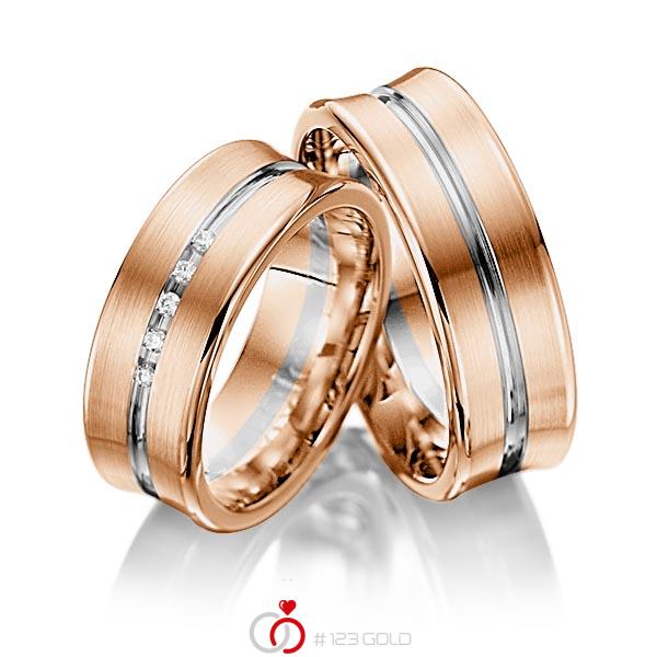 Paar klassische Trauringe/Eheringe in Rotgold 585 mit zus. 0,05 ct. Brillant tw, si von 123gold - Y-1006-20 Paar klassische Trauringe/Eheringe in Rotgold 585 mit zus. 0,05 ct. Brillant tw, si von 123gold - Y-1006-20