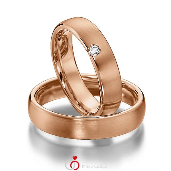 Paar klassische Trauringe/Eheringe in Rotgold 585 mit zus. 0,05 ct. Brillant tw, si von acredo - S-1116-3 Paar klassische Trauringe/Eheringe in Rotgold 585 mit zus. 0,05 ct. Brillant tw, si von acredo - S-1116-3