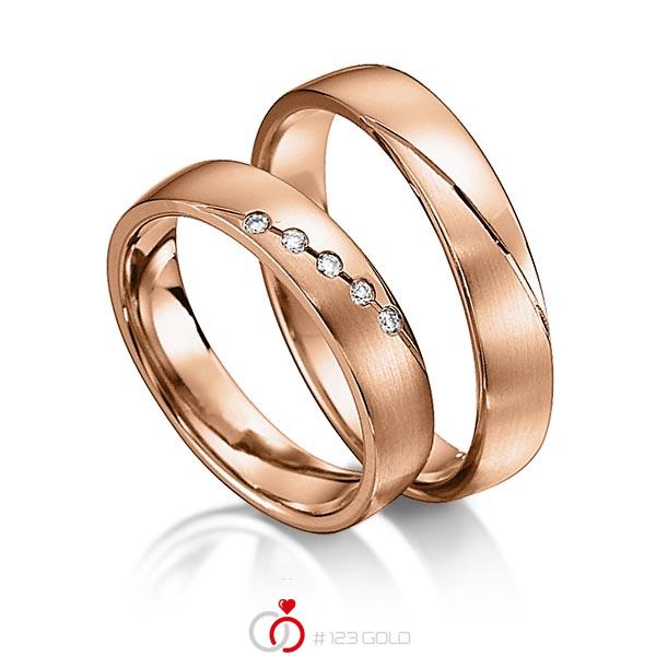 Paar klassische Trauringe/Eheringe in Rotgold 585 mit zus. 0,05 ct. Brillant tw, si von acredo - S-1146-3 Paar klassische Trauringe/Eheringe in Rotgold 585 mit zus. 0,05 ct. Brillant tw, si von acredo - S-1146-3