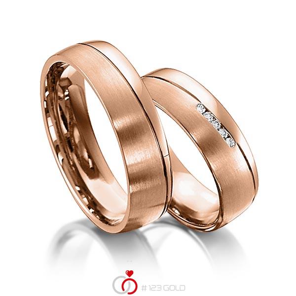 Paar klassische Trauringe/Eheringe in Rotgold 585 mit zus. 0,05 ct. Brillant tw, si von acredo - S-1153-7 Paar klassische Trauringe/Eheringe in Rotgold 585 mit zus. 0,05 ct. Brillant tw, si von acredo - S-1153-7