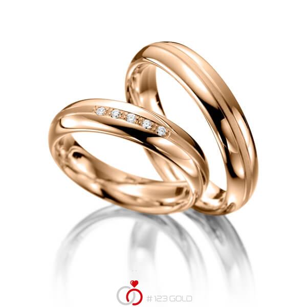 Paar klassische Trauringe/Eheringe in Rotgold 585 mit zus. 0,05 ct. Brillant tw, si von Merii - M-1131-6 Paar klassische Trauringe/Eheringe in Rotgold 585 mit zus. 0,05 ct. Brillant tw, si von Merii - M-1131-6